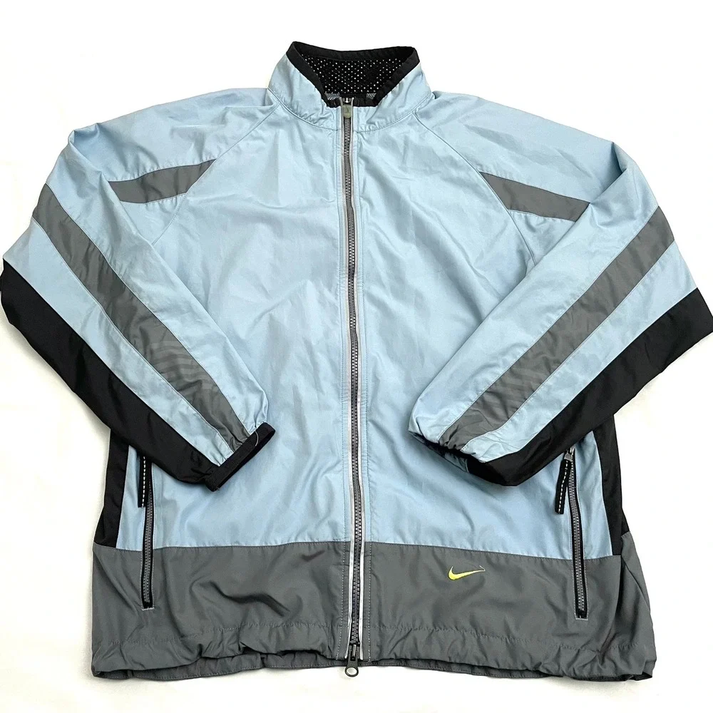 Y2K Nike Running Full Zip Track Jacket Men's Large Blue Colorblock Vintage